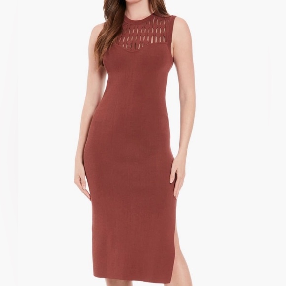 Illusion Yoke Sleeveless Midi Sweater Dress - Picture 1 of 4